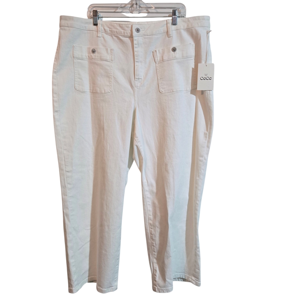 CeCe Wide Leg Cropped Jeans Ivory Cream Off White 20W New